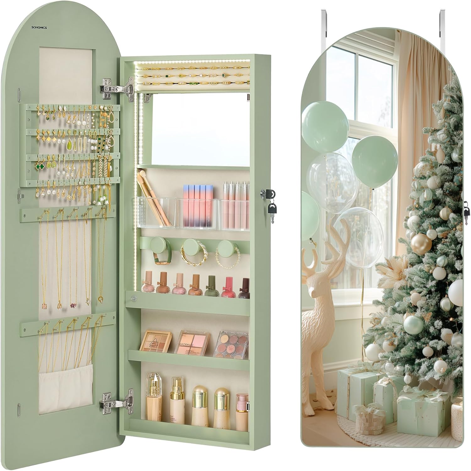 SONGMICS Wide Jewelry Organizer with LED Mirror and Storage