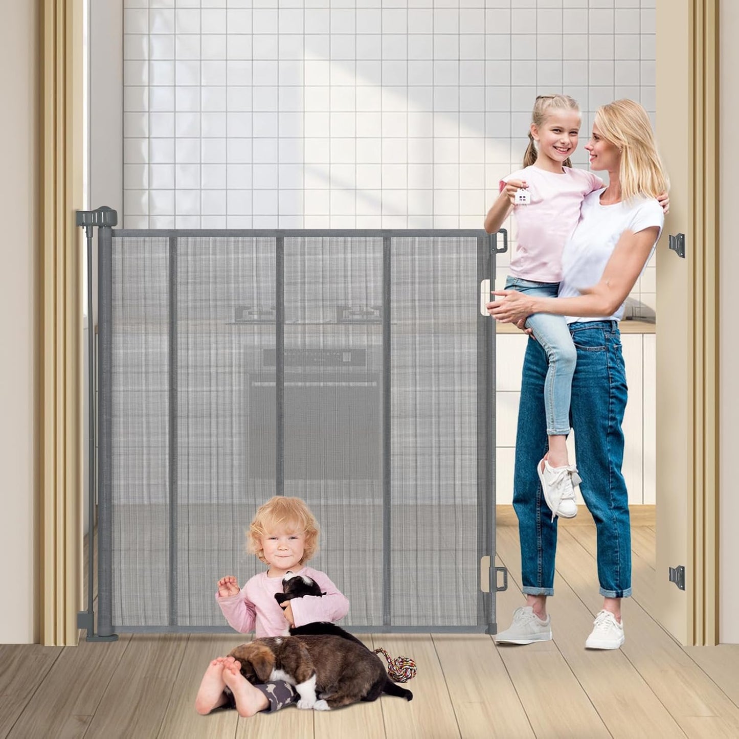 47in Extra Tall Retractable Baby Gate for Indoor and Outdoor Use