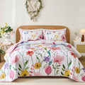 Anibedding Quilt Set Full Size Pink Floral Bedspread - Lightweight