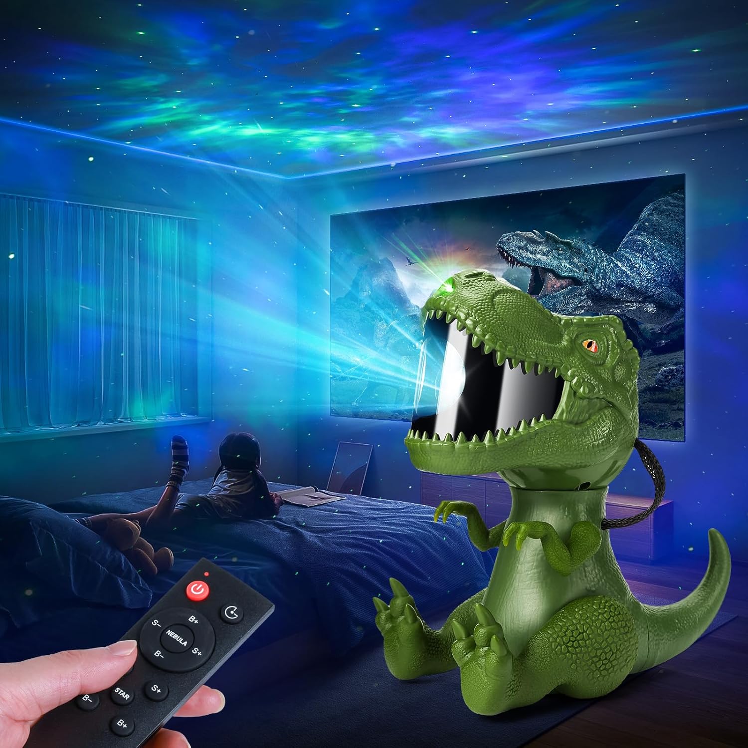 Dino Night Light: Transform Bedroom with Starry Sky! 