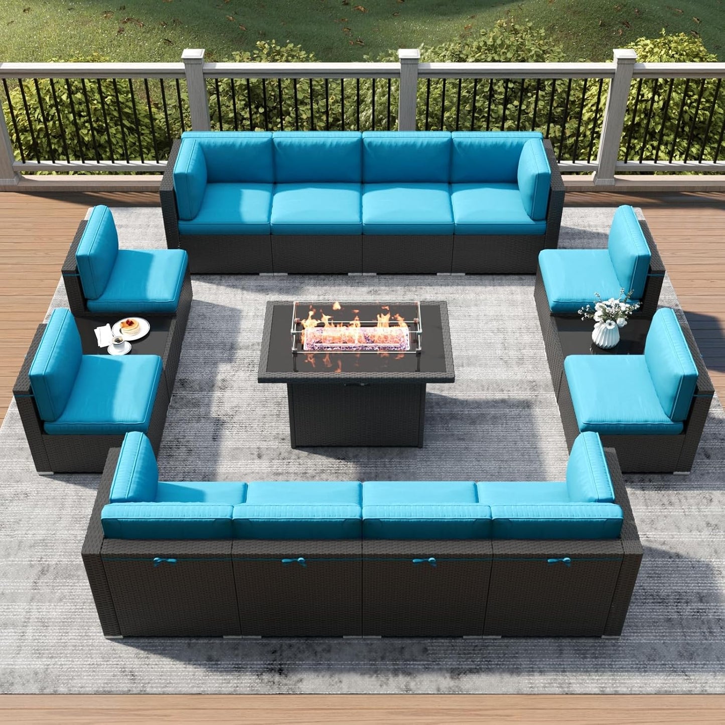 LayinSun 15 Piece Patio Furniture Set with Fire Pit Table