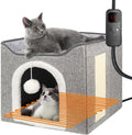 Heated Cat Bed for Indoor Cats Foldable House with Removable Pad