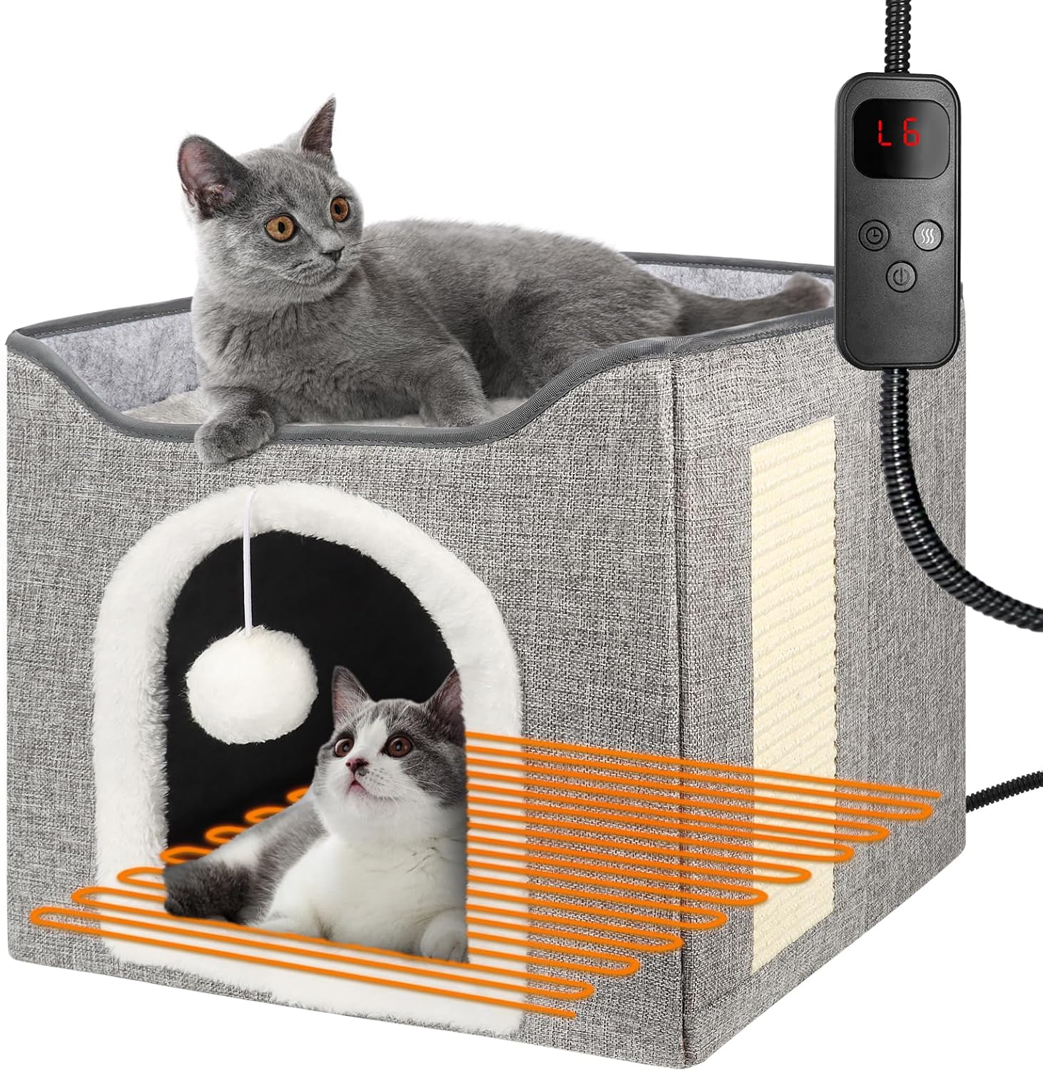 Heated Cat Bed for Indoor Cats - Cozy 2 in 1 Cat House