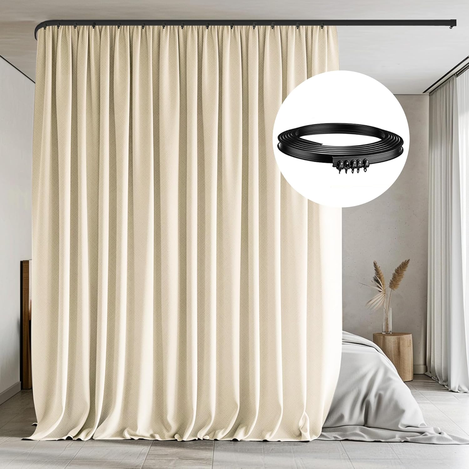 Room Divider Curtain Set with Flexible Ceiling Track for Privacy