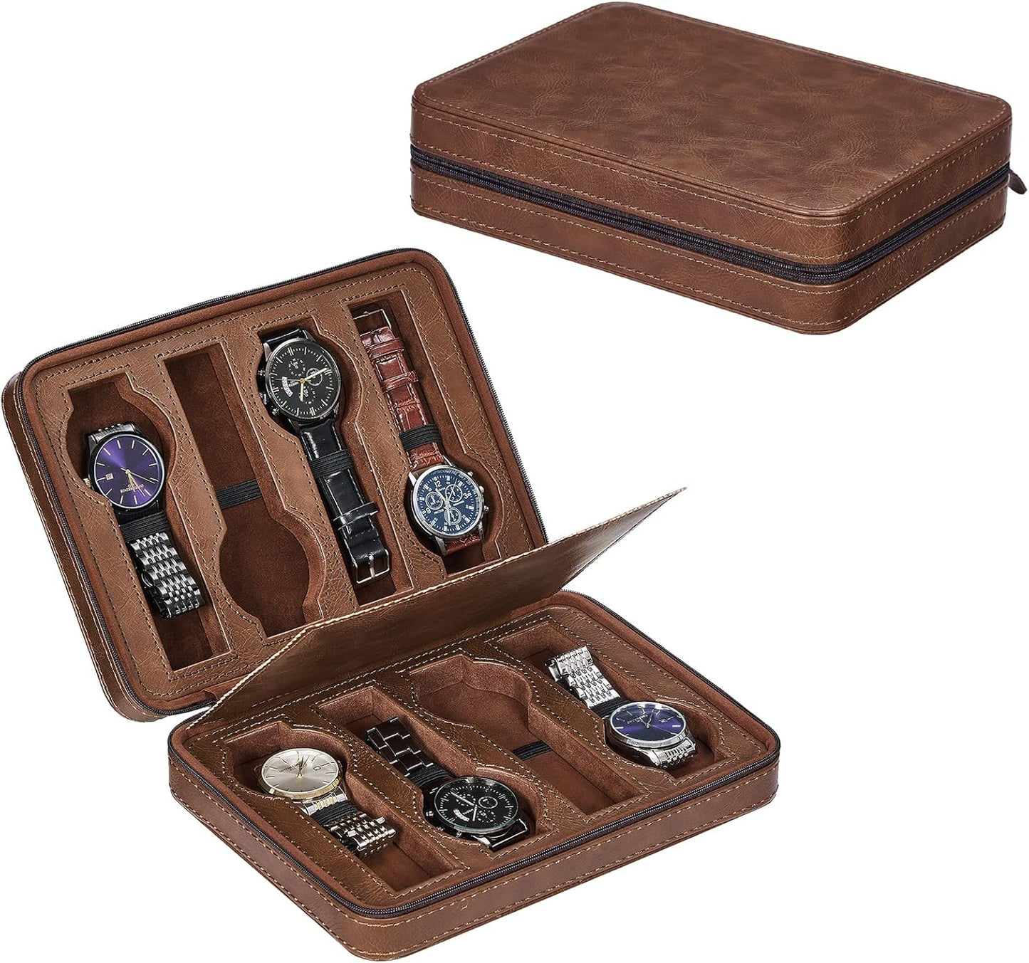 BEWISHOME 8 Slot Watch Travel Case - Organize Watches On-The-Go