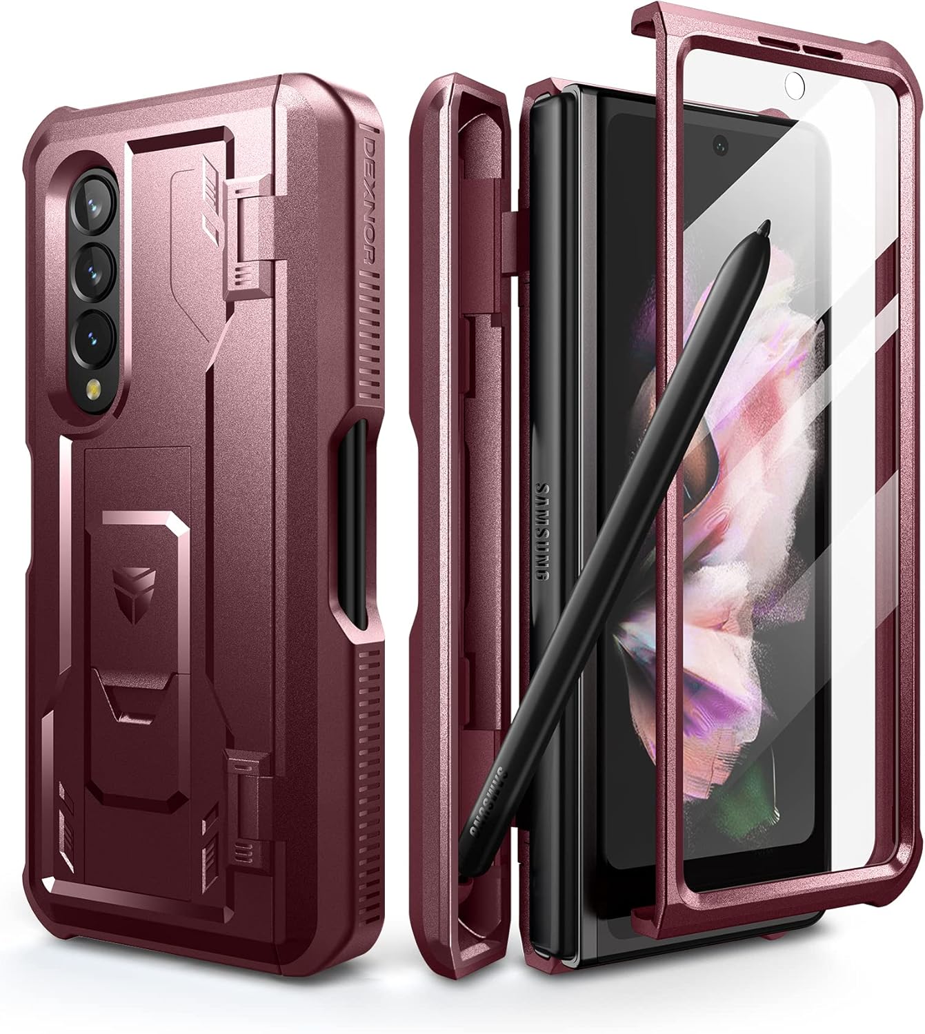 Rugged Shockproof Case for Samsung Galaxy Z Fold 3 - Maroon Red