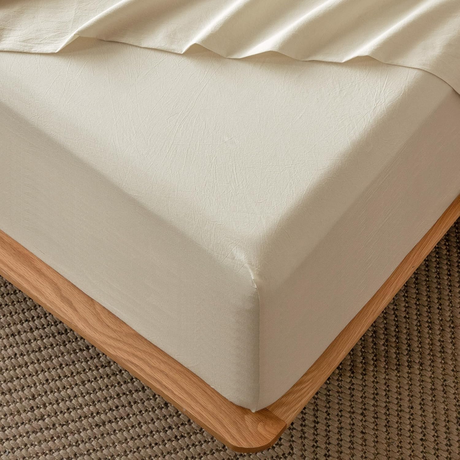 MooMee Fitted Bottom Sheet 100% Washed Cotton for King Size