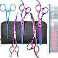 Dog Grooming Scissors Rainbow Curved Chunkers Shears - 6-in-1 Kit