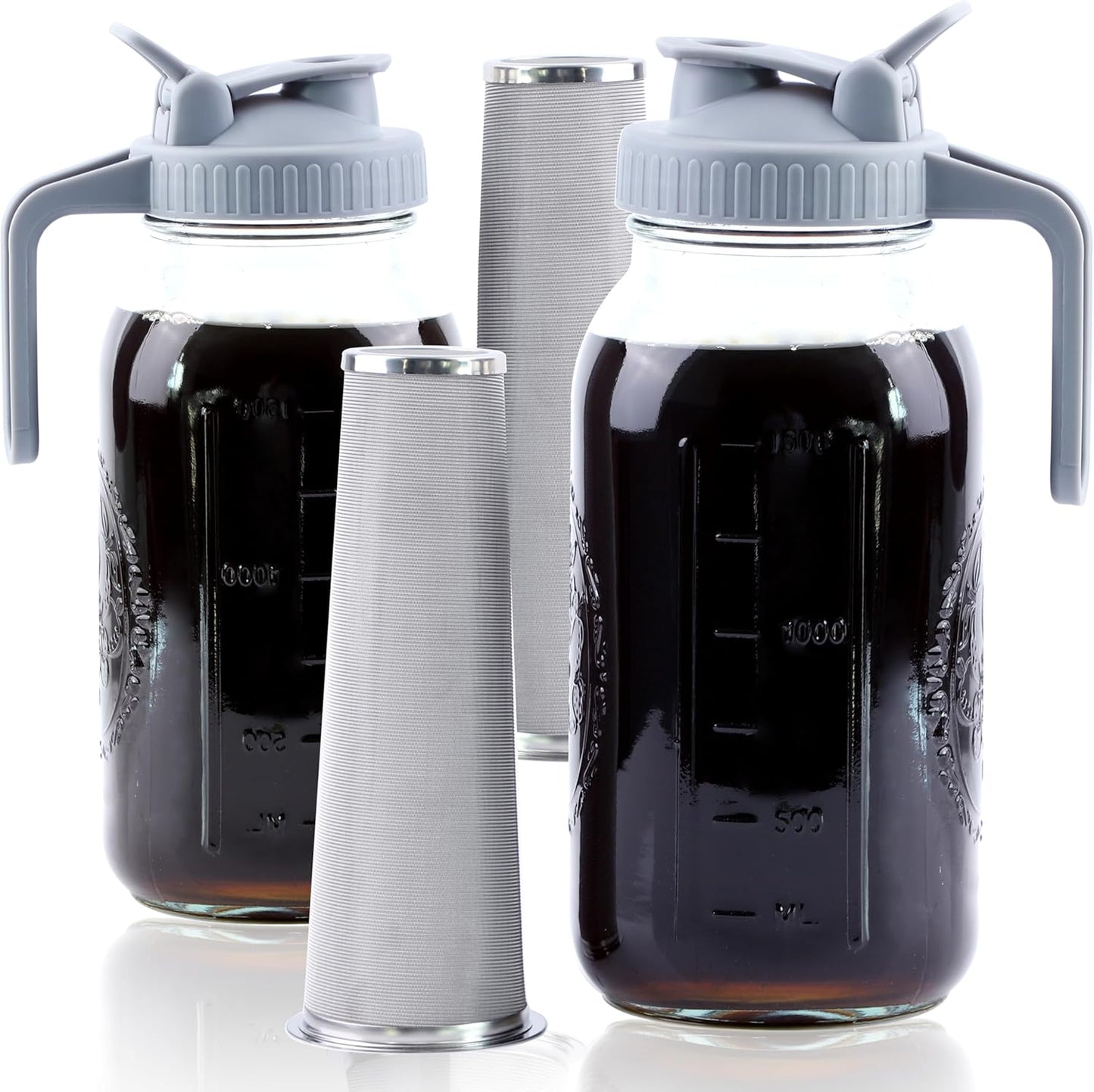 2-in-1 Cold Brew Kit: 64 Oz Mason Jar Pitcher Set