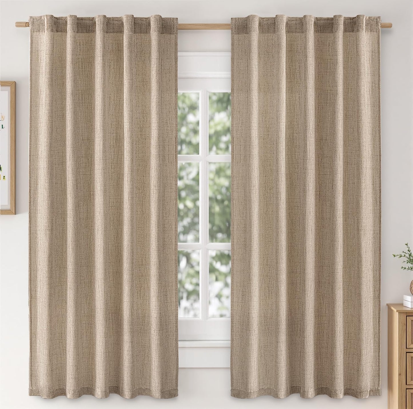 MIULEE Faux Linen Curtains 63 Inch Length for Elegant Privacy
