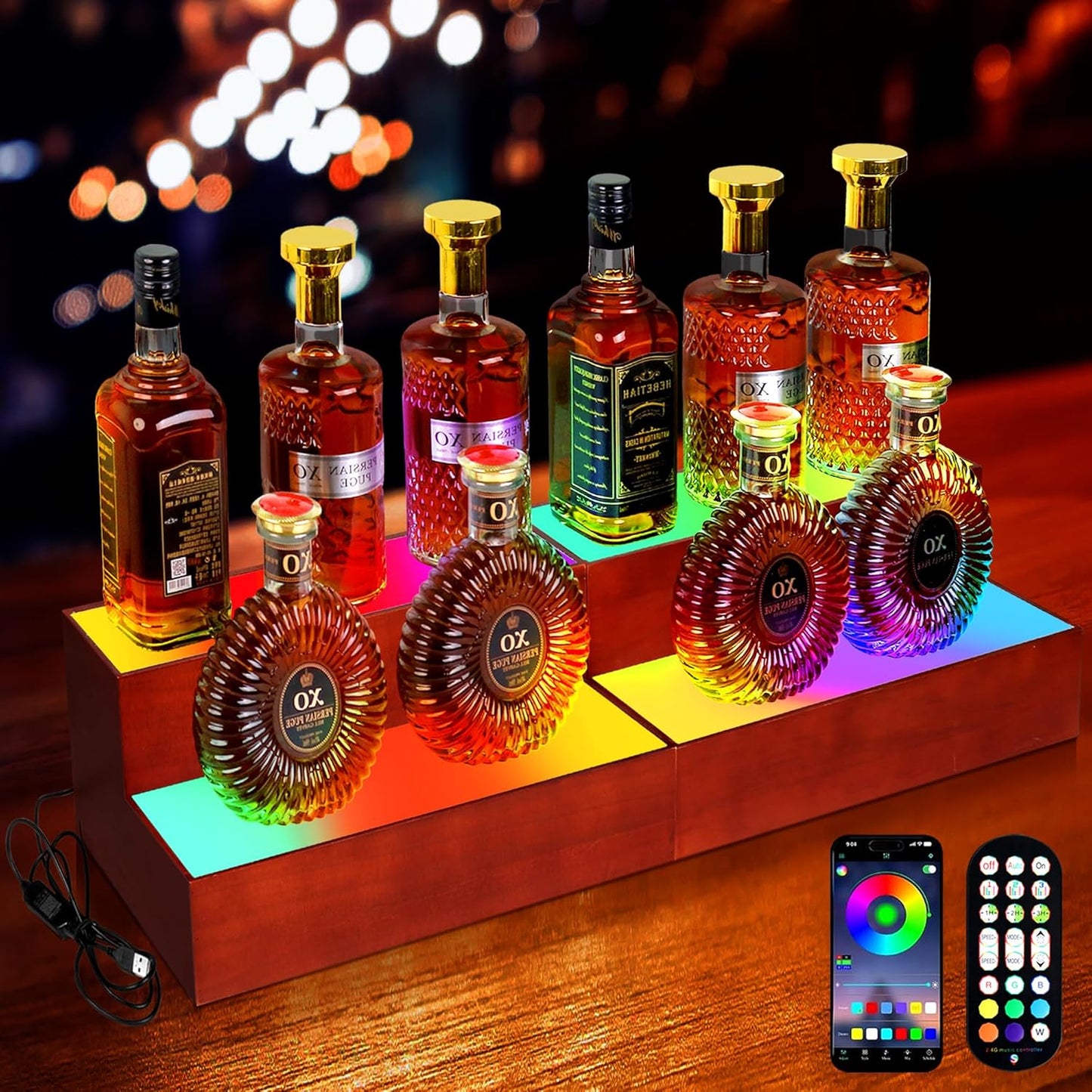 32 Inch LED Lighted Liquor Bottle Display Shelf for Bars