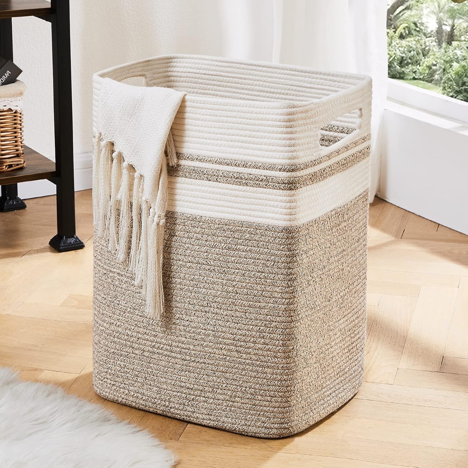 OIAHOMY Laundry Hamper: Tall Cotton Storage Basket