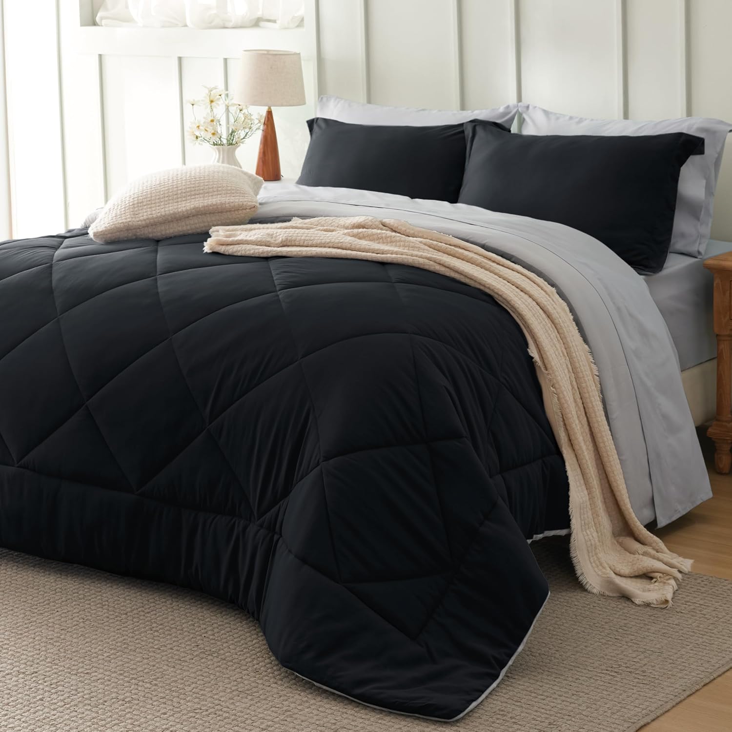 Oversized Queen Comforter Set - 7 Pieces Reversible Bedding