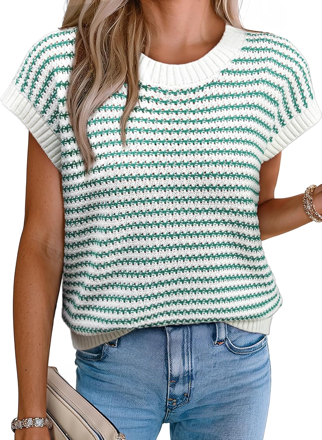 EVALESS Women's Striped Sweater Vest for Summer Casual Style