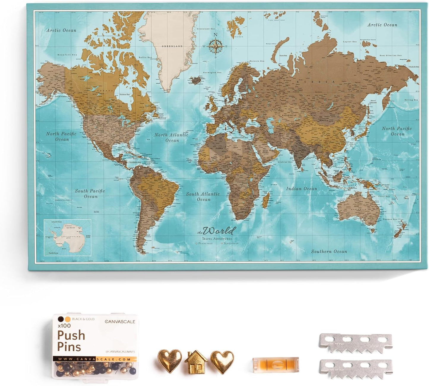 Canvas World Map Cork Pin Board for Stylish Home Decoration