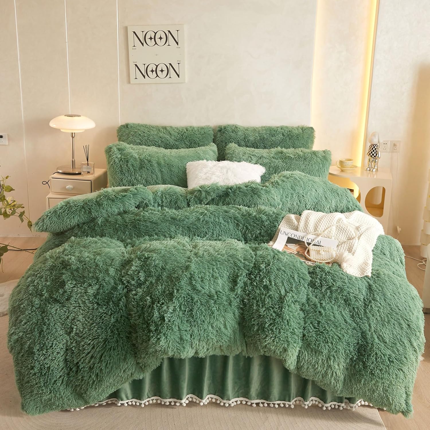 Fuzzy Sage Green Comforter Cover Twin Set for Cozy Sleep