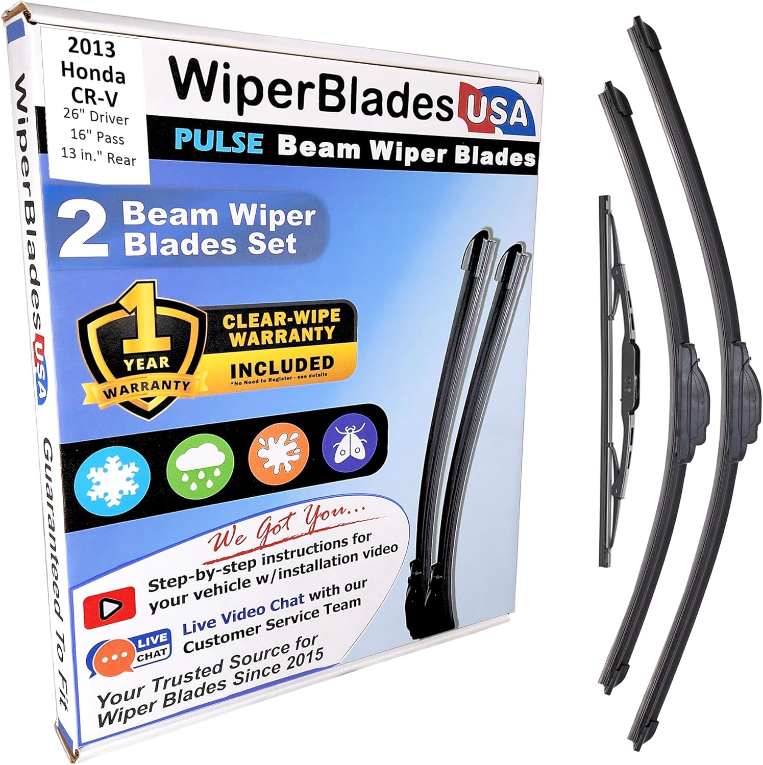 WiperBladesUSA Wiper Blades Set for Honda CR-V 2013 - 3 Pack