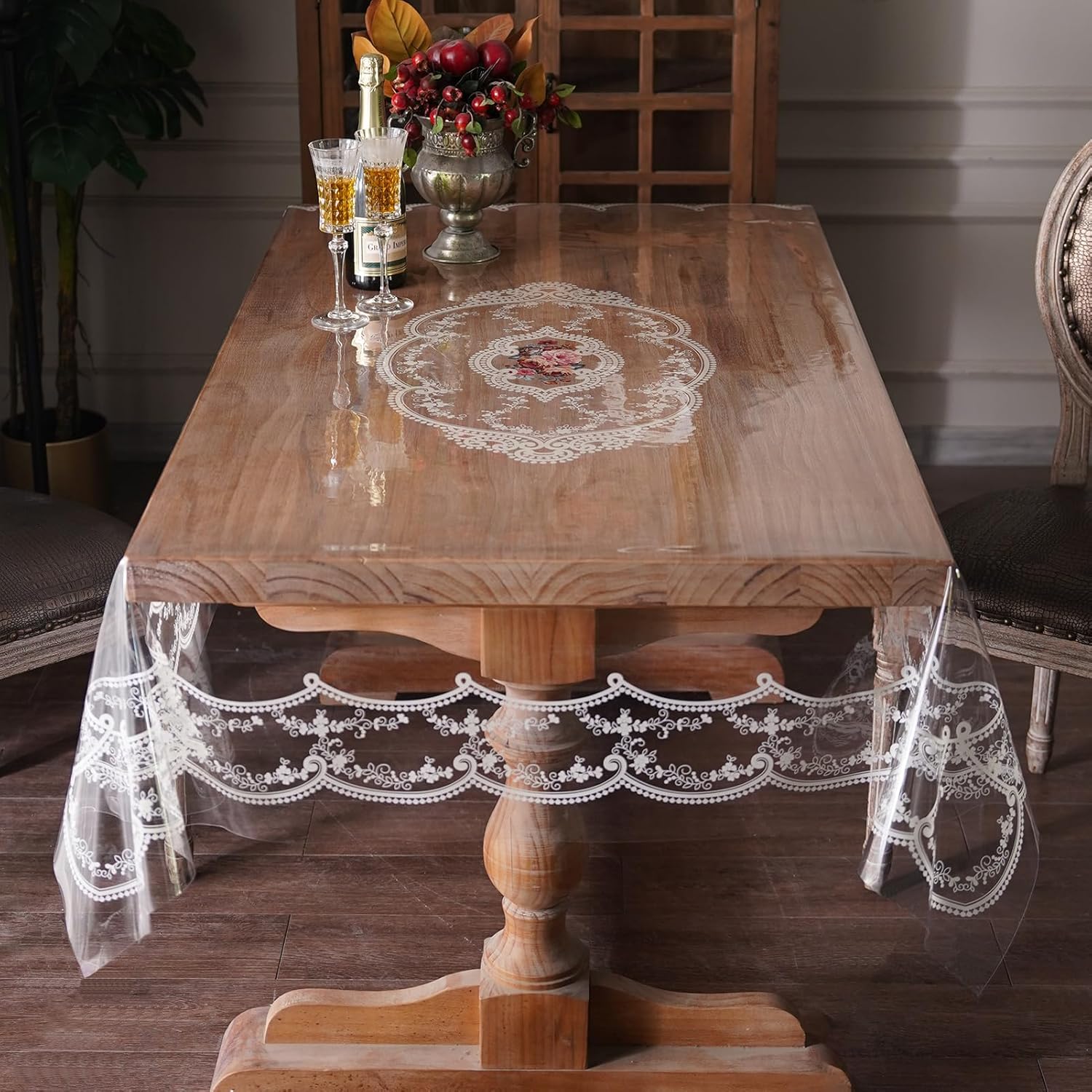 Clear Table Cover Protector with Lace Pattern for Dining Tables