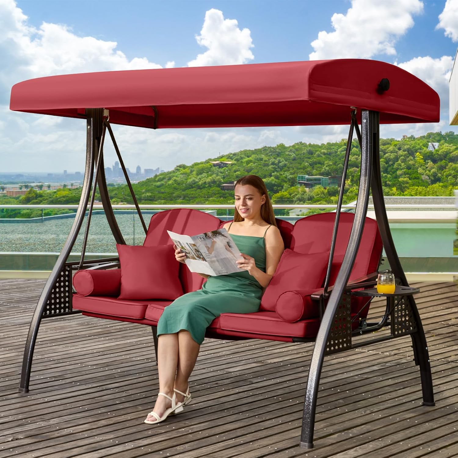 3 in 1 Outdoor Porch Swing with Adjustable Canopy for Comfort