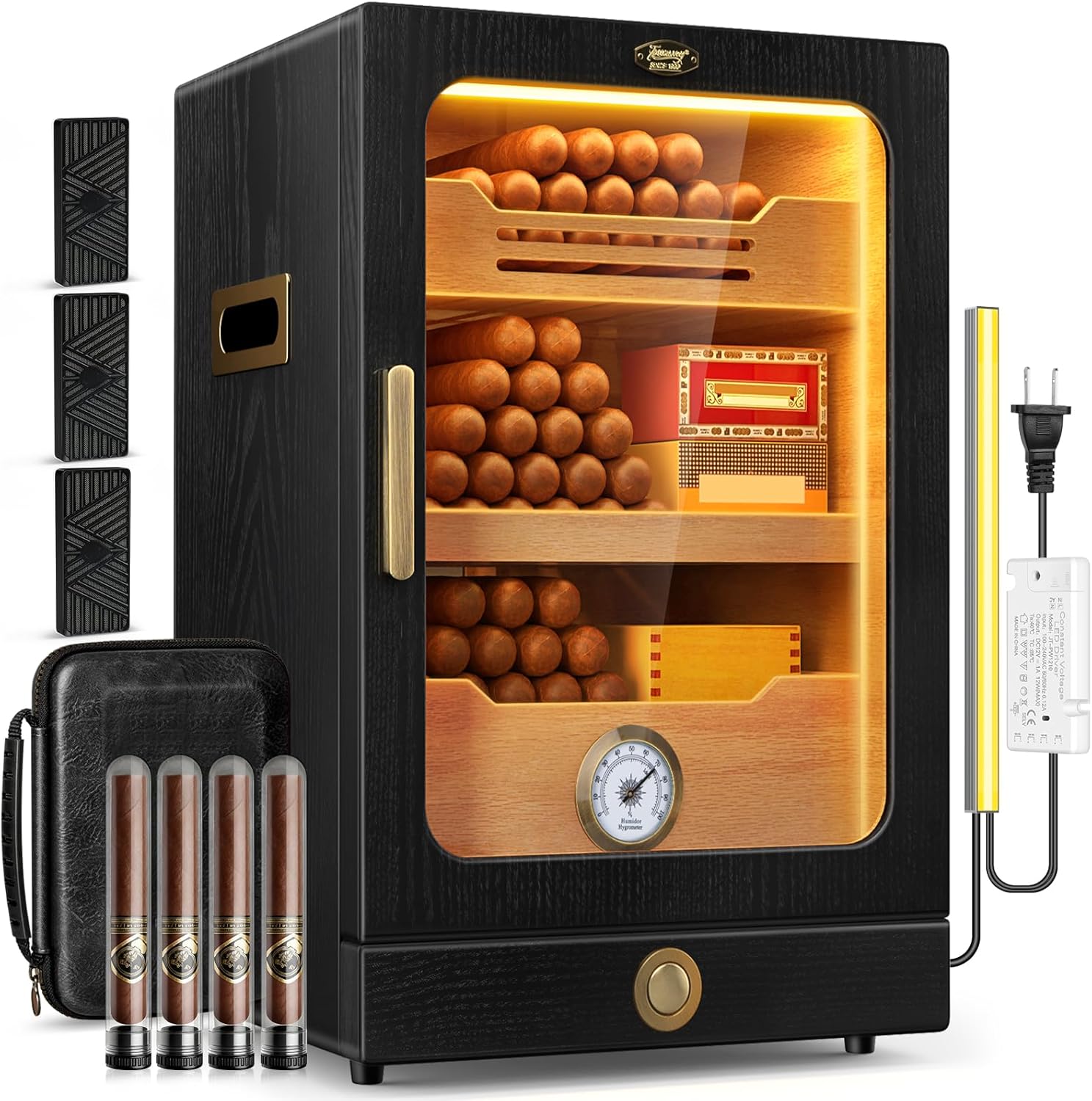 Cigar Humidor with Light Control, Cedar Shelves & Accessories