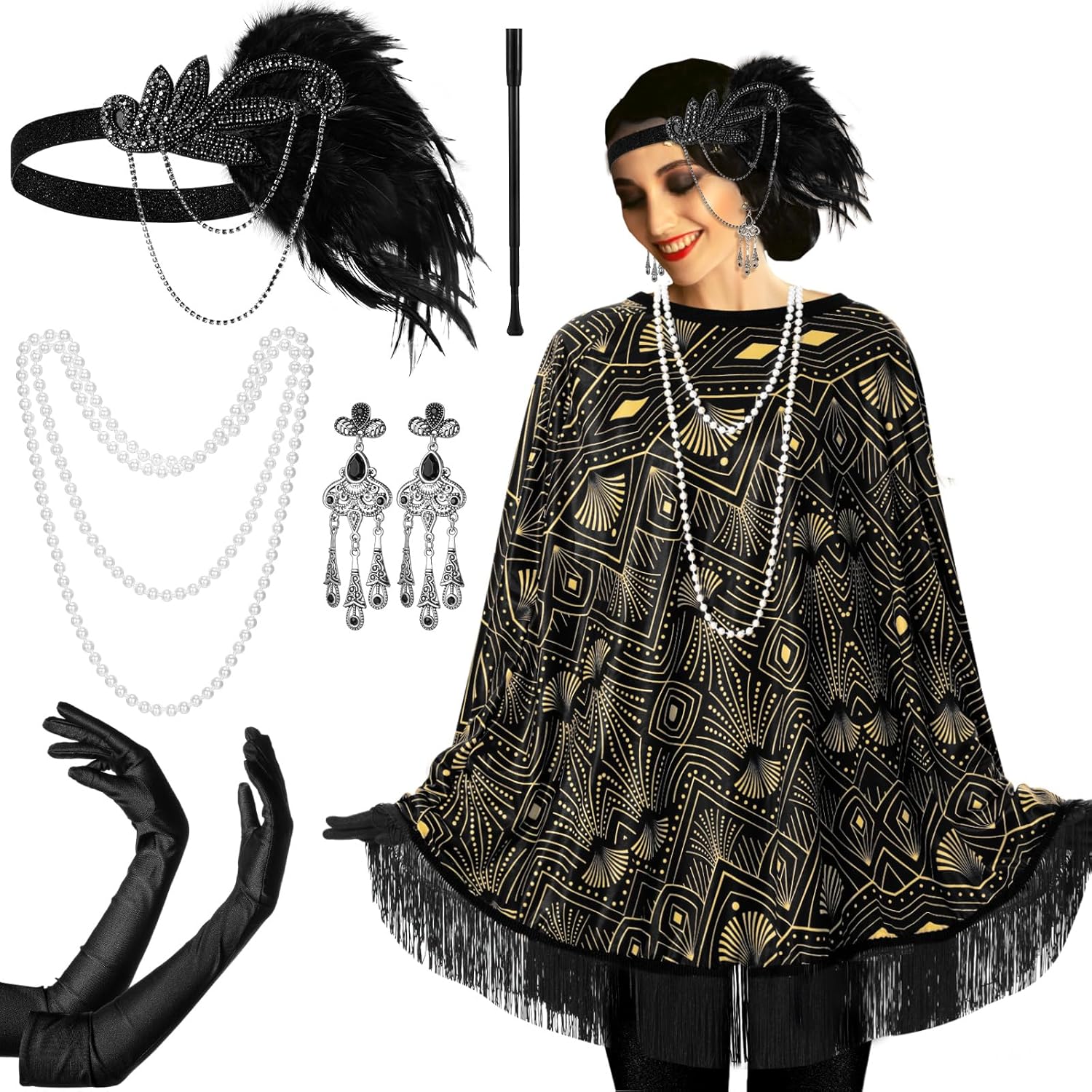 1920s Flapper Costume Accessories Set for Women - 6 Pcs