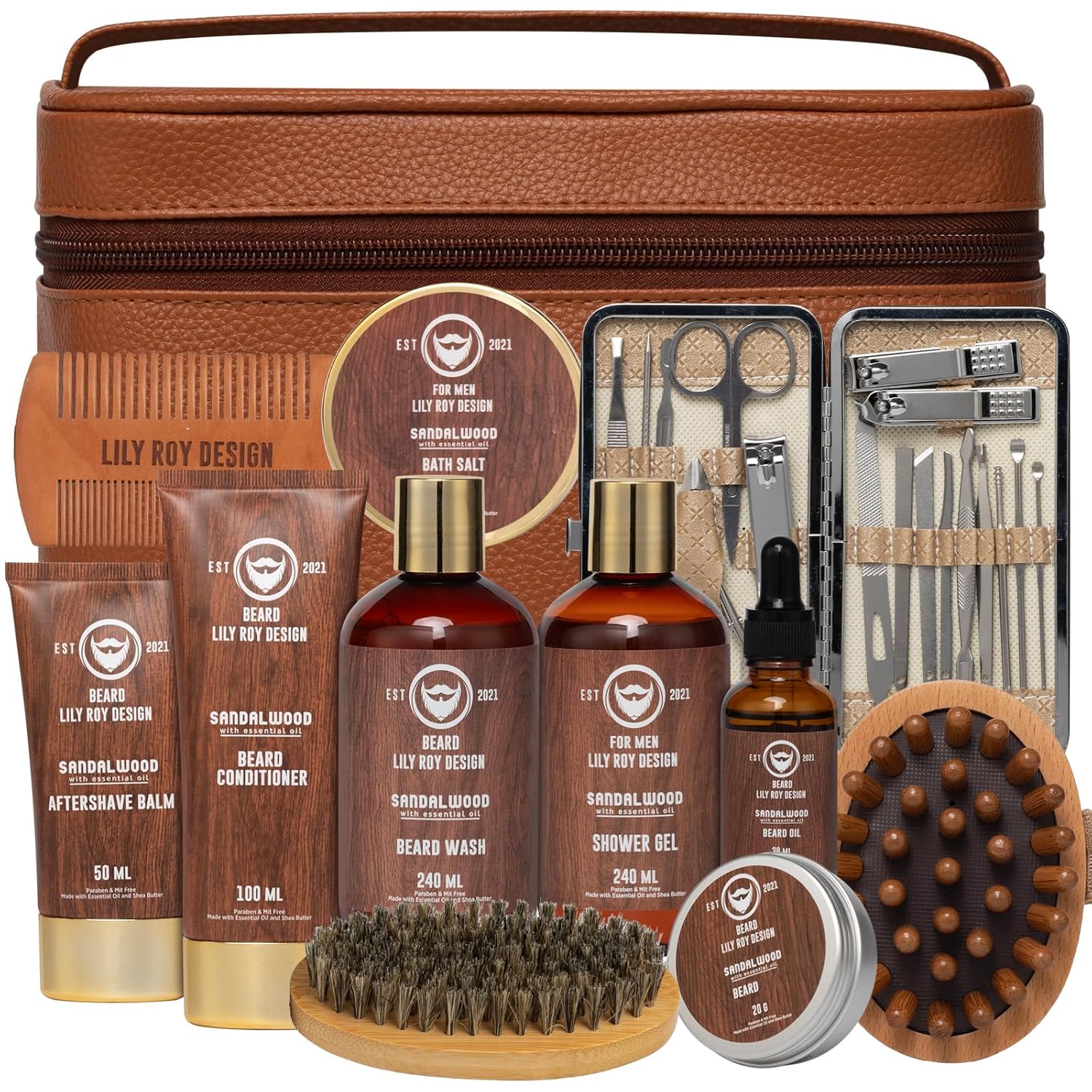 Luxury 30-Piece Sandalwood Bath & Beard Gift Set for Men