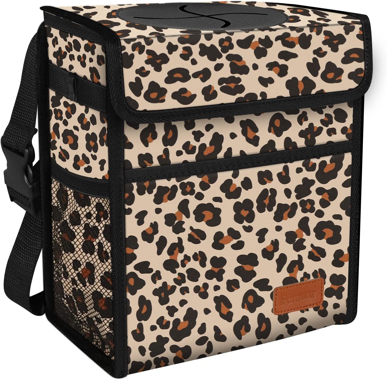Leopard Print Car Trash Can - Leak Proof & Portable!