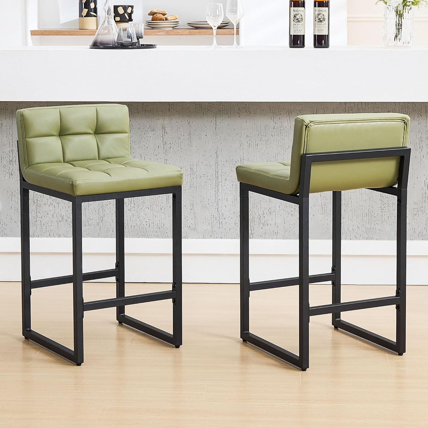 Modern Faux Leather Counter Height Bar Stools Set of 2