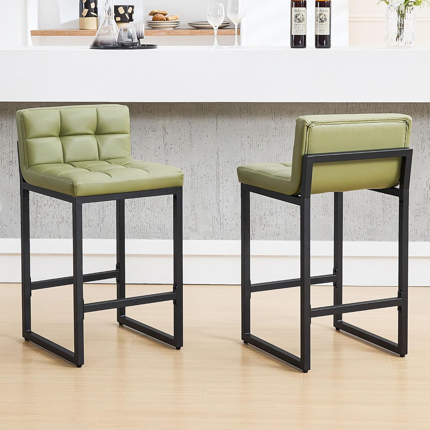 Modern Faux Leather Counter Height Bar Stools Set of 2