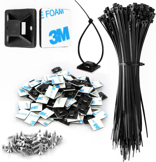 100 Pcs Aisto Black Zip Tie Mounts - Pro-Grade Cable Management