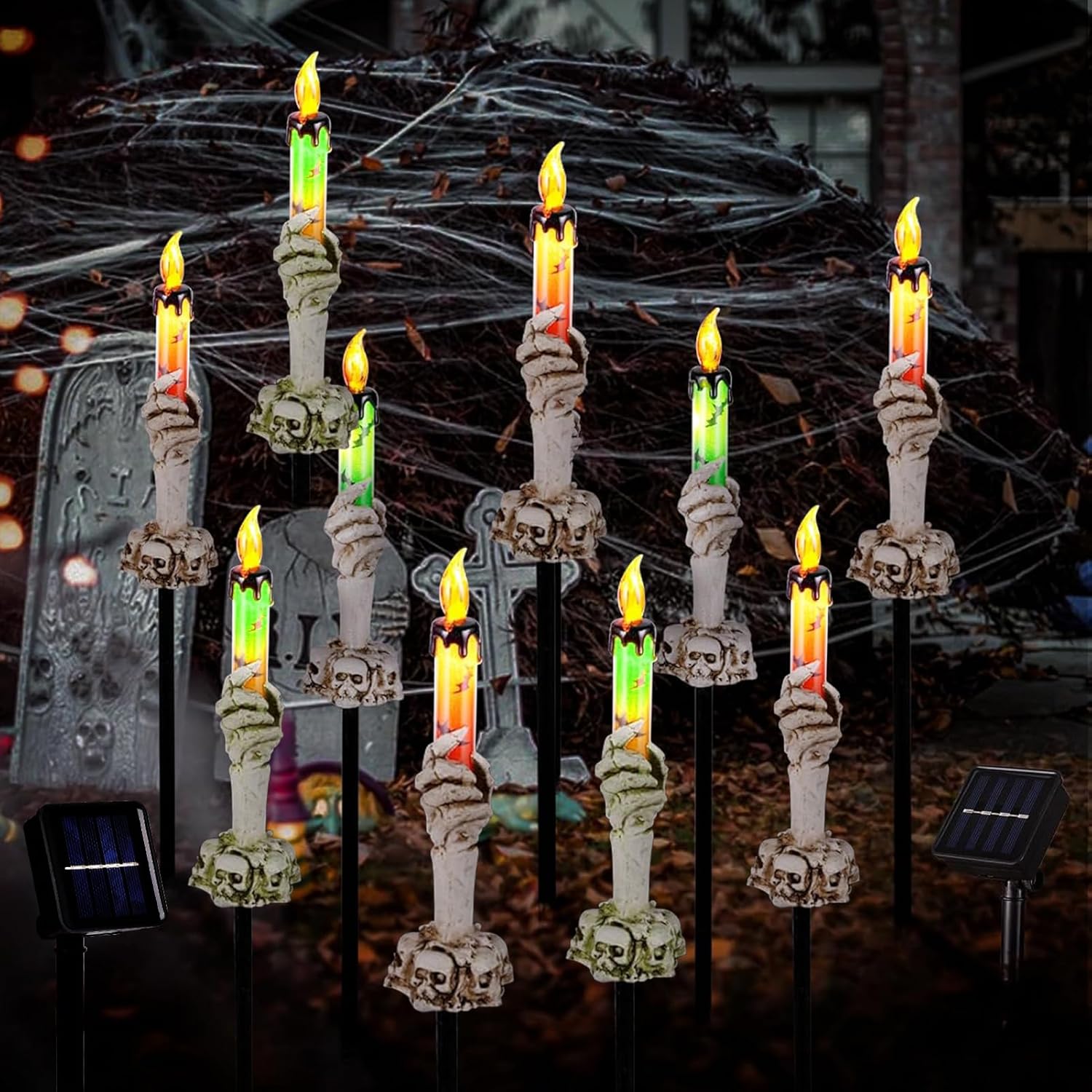 Halloween Pathway Lights - Skull Hand Candle Holder Set