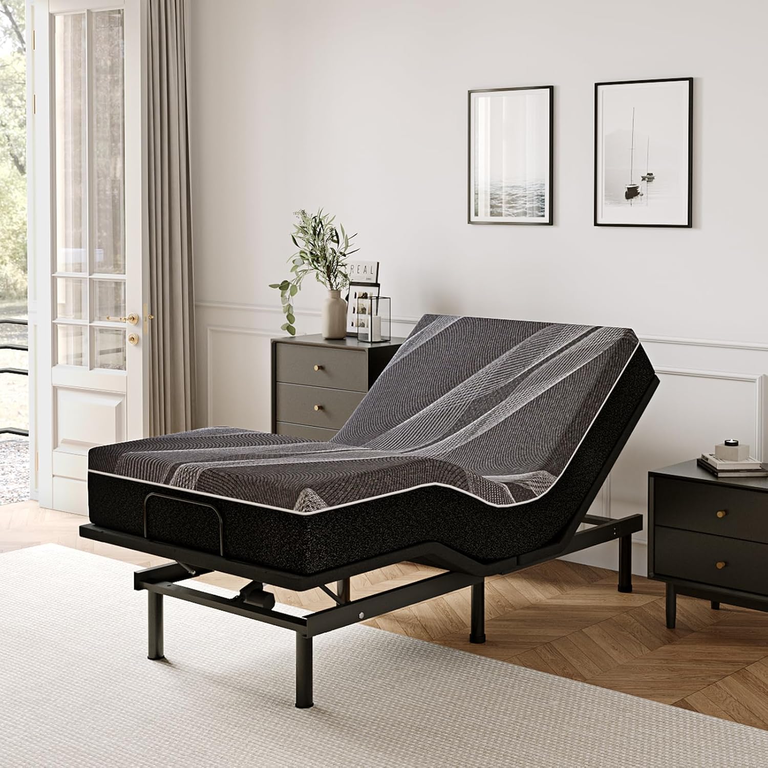 Twin XL Adjustable Bed Base Frame with Gel Memory Foam Mattress
