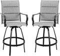 Vongrasig 2 Piece Outdoor Patio Swivel Bar Chairs - Padded Light Grey