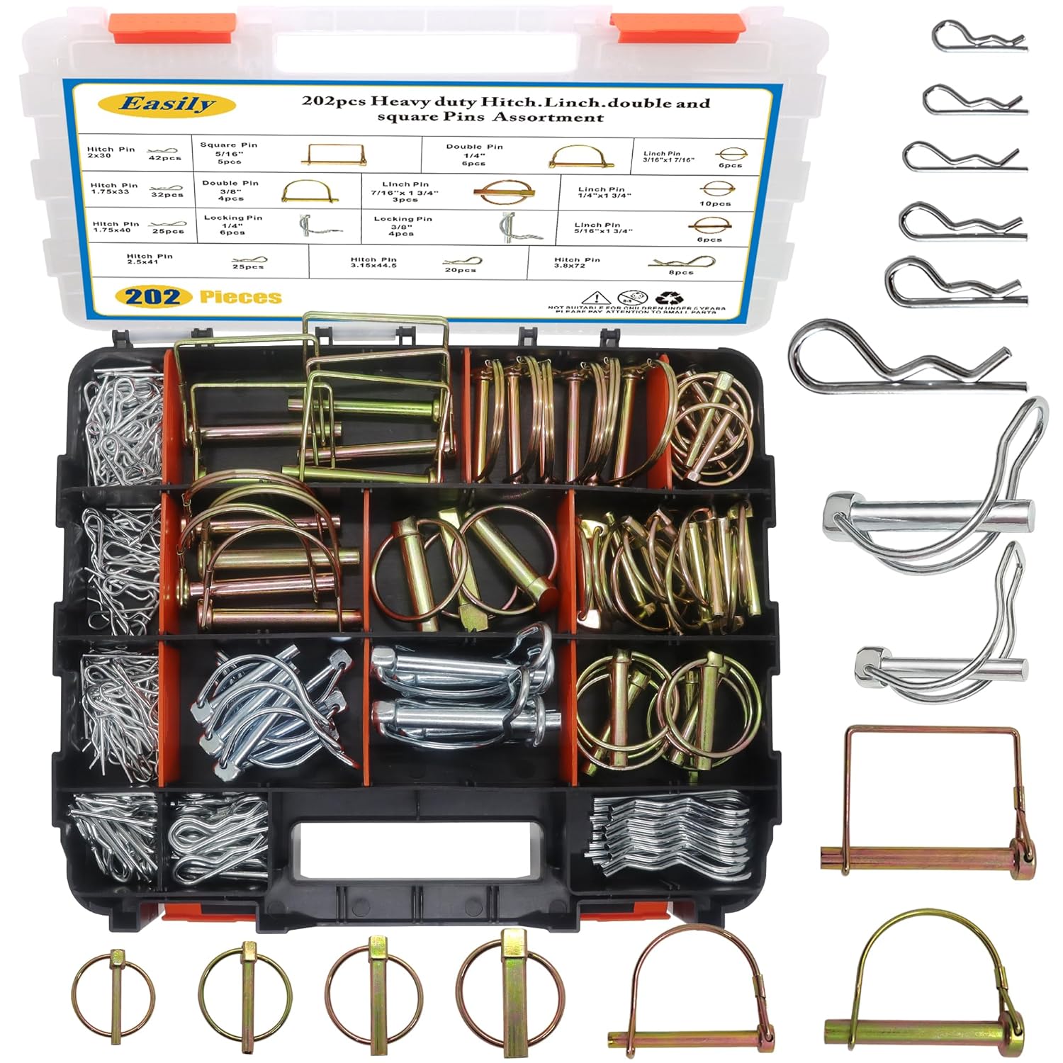 202PCS Heavy Duty Hitch Pins Clip Pins for Trailers and Trucks