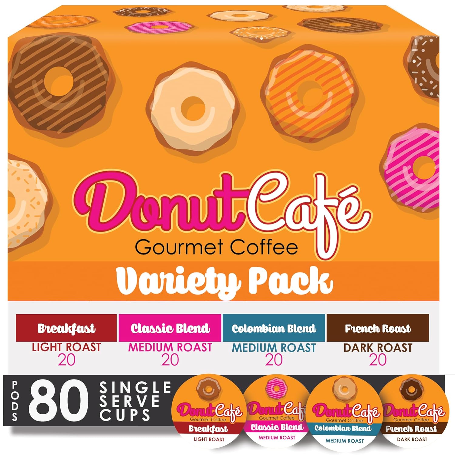 Donut Cafe Single Serve Coffee Pods Variety Pack for Keurig