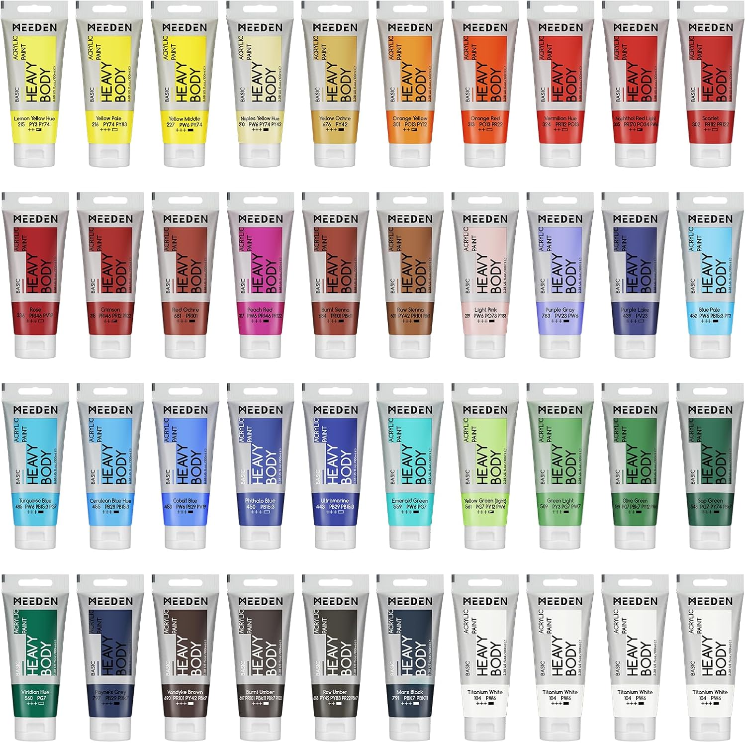 MEEDEN Acrylic Paint Set: 40 Tubes of Heavy Body Colors