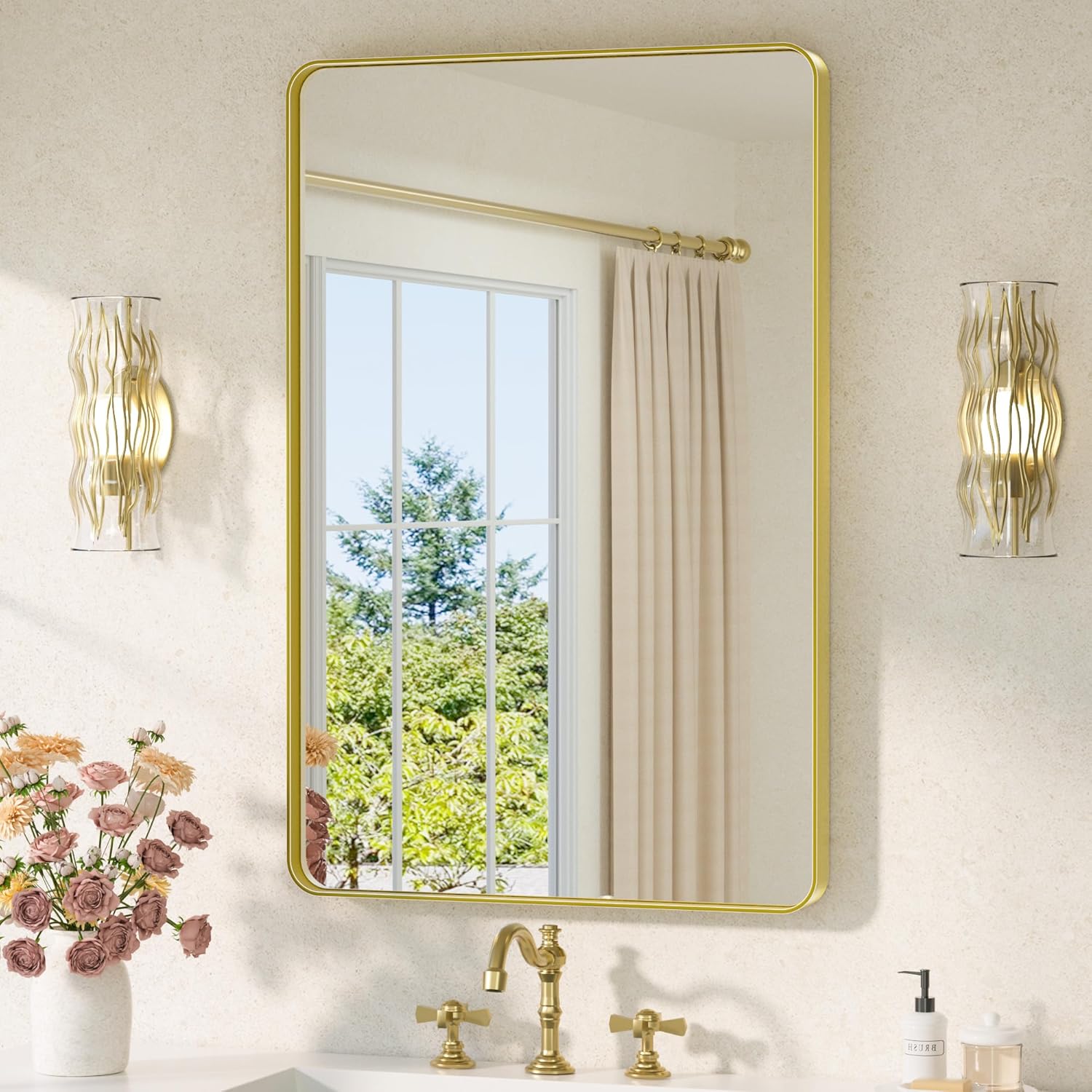 TETOTE Gold Mirror Bathroom 24 x 36 Modern Farmhouse Style