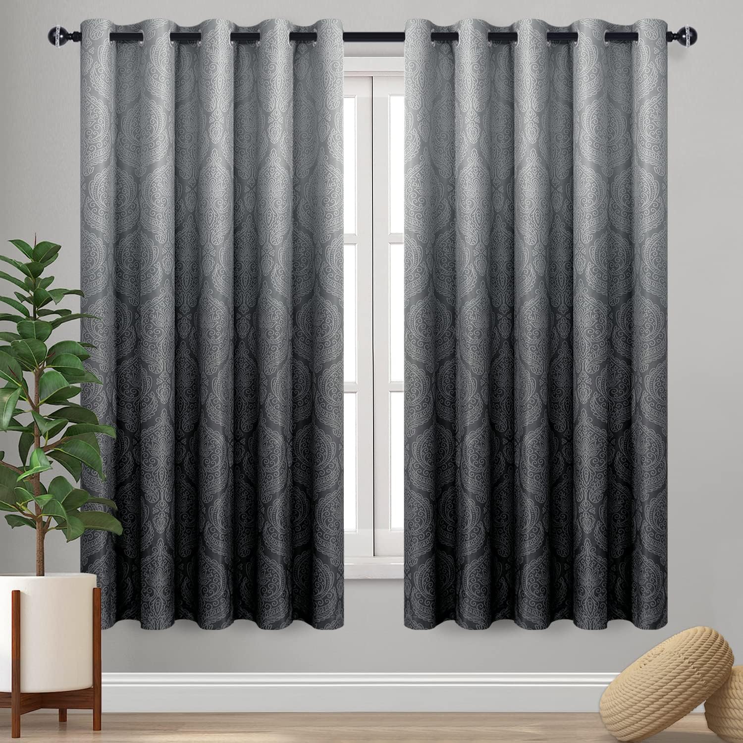 DWCN Ombre Blackout Curtains - Elegant Damask Thermal Insulated