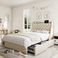 Twin Bed Frame with 4 Storage Drawers and Wingback Headboard