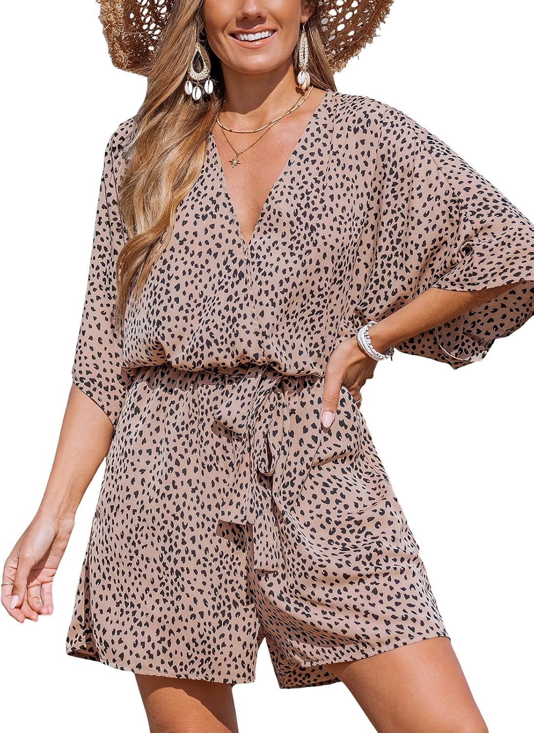 CUPSHE Women's Summer Romper: Stylish Black Leopard Jumpsuit