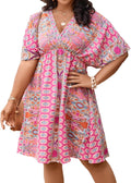 Plus Size Wrap V Neck Ruffle Hem Short Dress for Women - Summer Casual