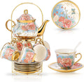 Elegant 20 Piece Porcelain Tea Set with Metal Holder for Tea Time