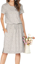 Womens Summer Hide Belly Knee Length Travel Dress - Leopard Midi
