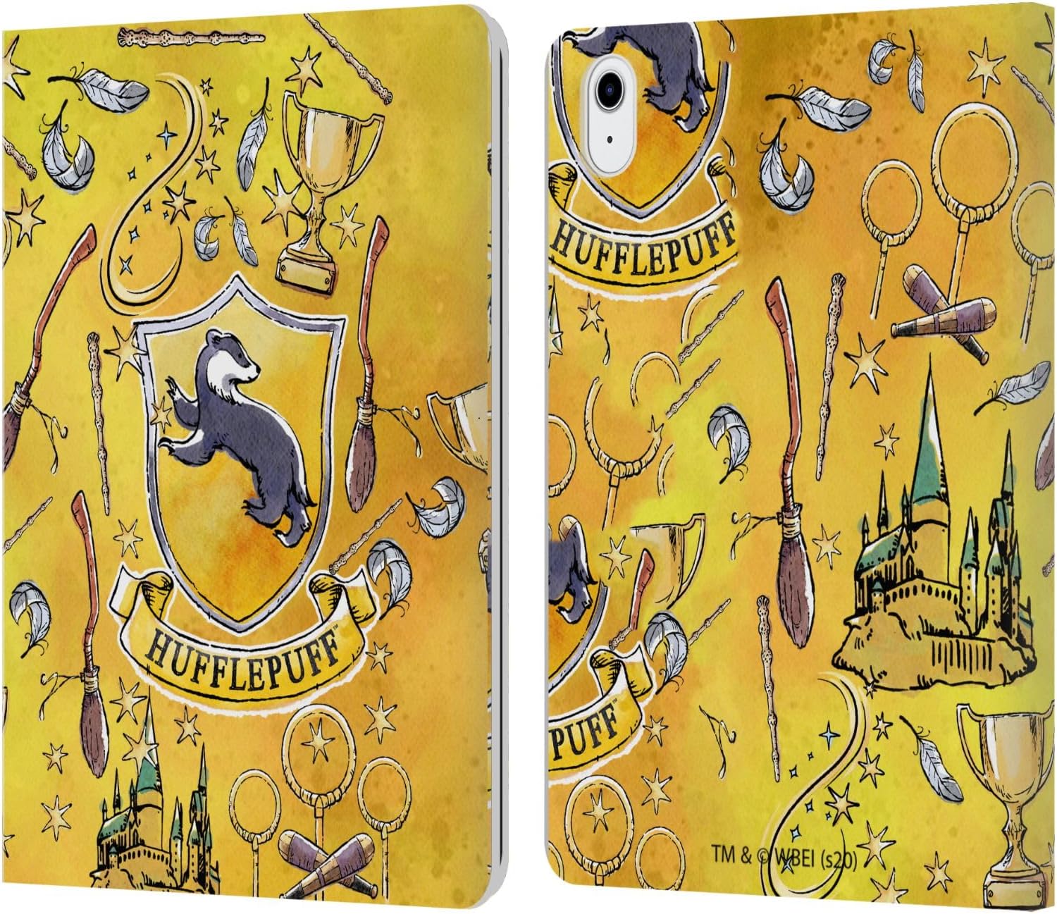 Harry Potter Hufflepuff Pattern Leather Wallet Case for iPad Air
