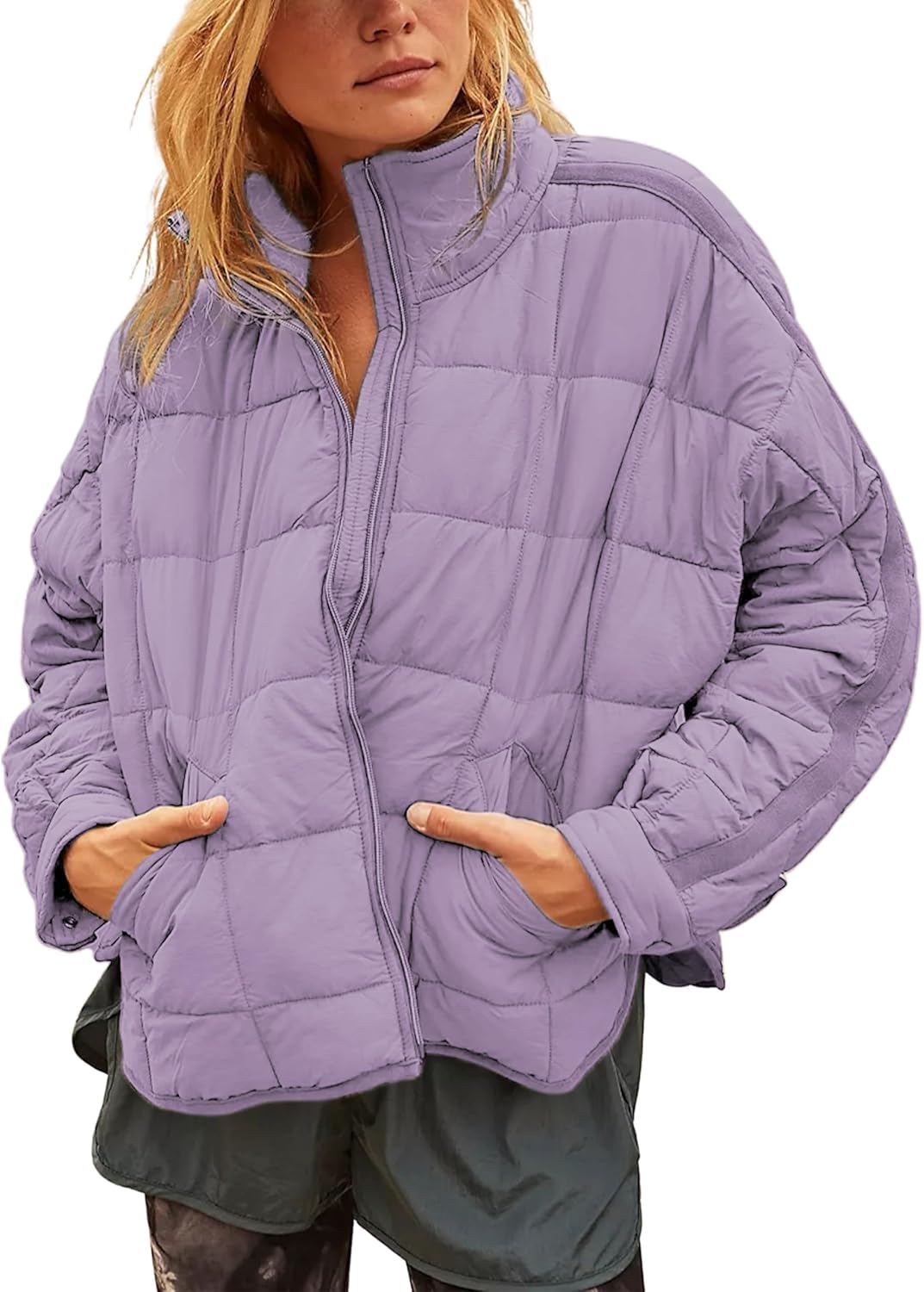 Lightweight Quilted Puffer Jacket for Women with Pockets