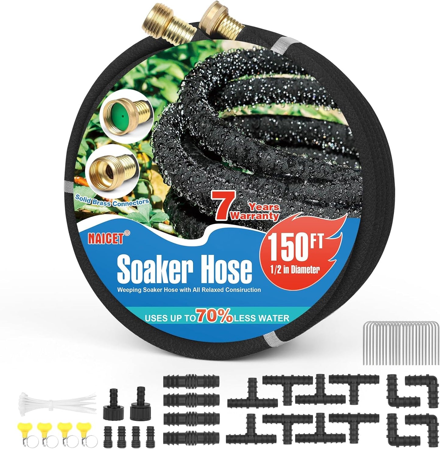Soaker Hose 150FT Heavy Duty Rubber for Efficient Watering