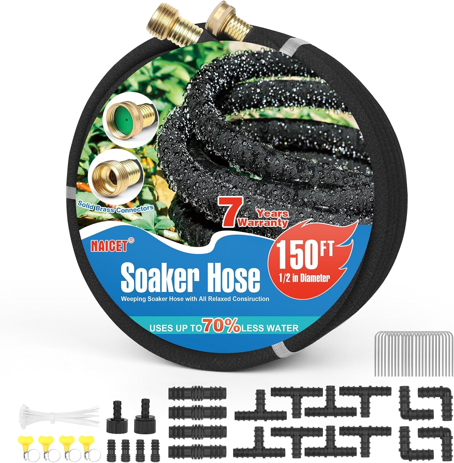 Soaker Hose 150FT Heavy Duty Rubber for Efficient Watering