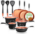 NutriChef 14-Piece Nonstick Cookware Set - Space-Saving Luxury