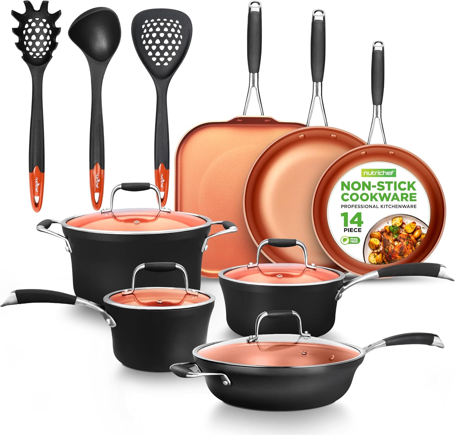 NutriChef 14-Piece Nonstick Kitchen Cookware Set for Every Chef
