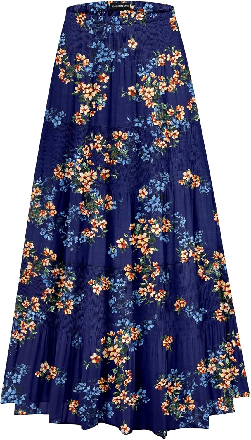 Womens Chiffon Long Skirt with Elastic High Waist for Style